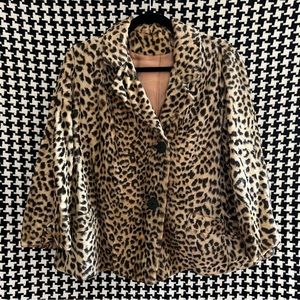 Vintage 50s 60s leopard cheetah print faux fur duster jacket. Small medium large